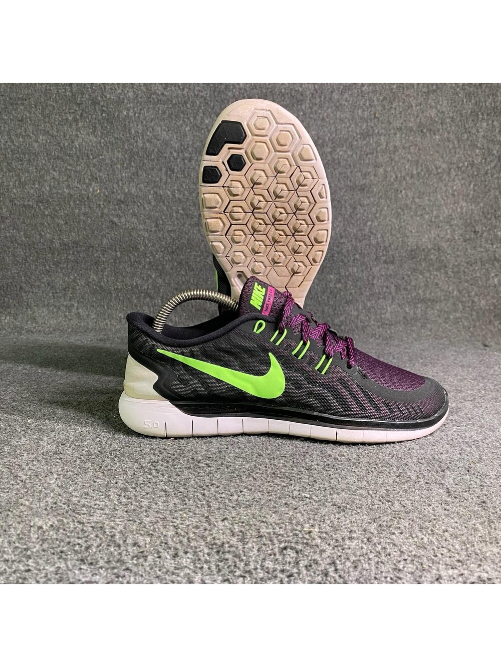 Nike Free 5.0 Womens Sz 8 Black Volt Dark Raisin Purple Running Shoes 724383-005